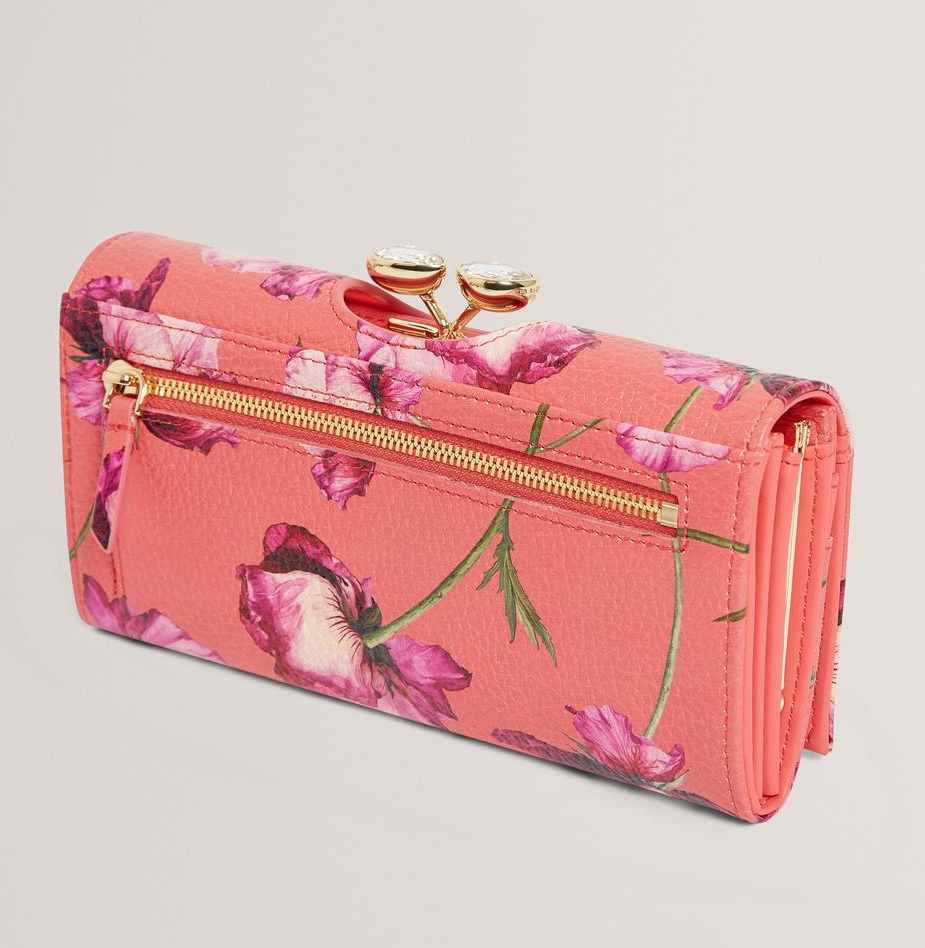 【TED BAKER/テッドベーカー】ボタニカル お花柄 がま口 長財布《コーラル》
