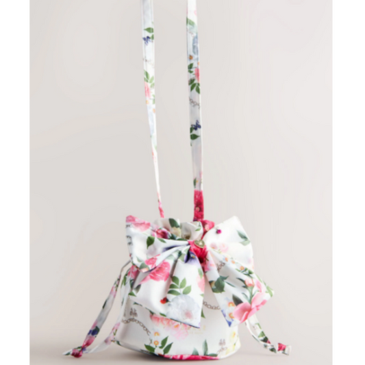 【Baker by Ted Baker】大人もOK!フローラルサテンポーチバッグ《花柄ホワイト》
