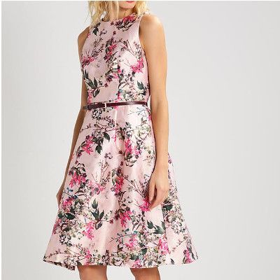 【TED BAKER | テッドベーカー】希少！CLARBEL ジャガードワンピース サイズ1・9号《花柄 ミッドピンク》ベルト付き！
