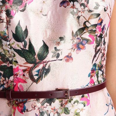 【TED BAKER | テッドベーカー】希少！CLARBEL ジャガードワンピース サイズ1・9号《花柄 ミッドピンク》ベルト付き！