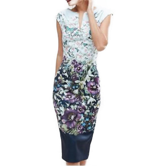 【TED BAKER | テッドベーカー】TIHA ボディコンワンピース 《花柄 ダークブルー》