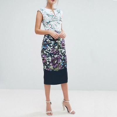 【TED BAKER | テッドベーカー】TIHA ボディコンワンピース 《花柄 ダークブルー》