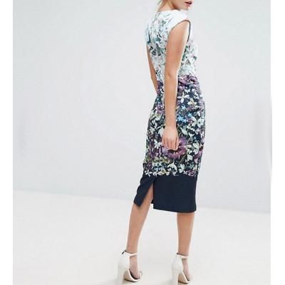 【TED BAKER | テッドベーカー】TIHA ボディコンワンピース 《花柄 ダークブルー》