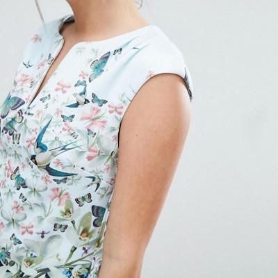 【TED BAKER | テッドベーカー】TIHA ボディコンワンピース 《花柄 ダークブルー》