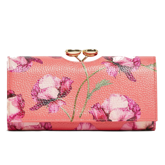 【TED BAKER/テッドベーカー】ボタニカル お花柄 がま口 長財布《コーラル》