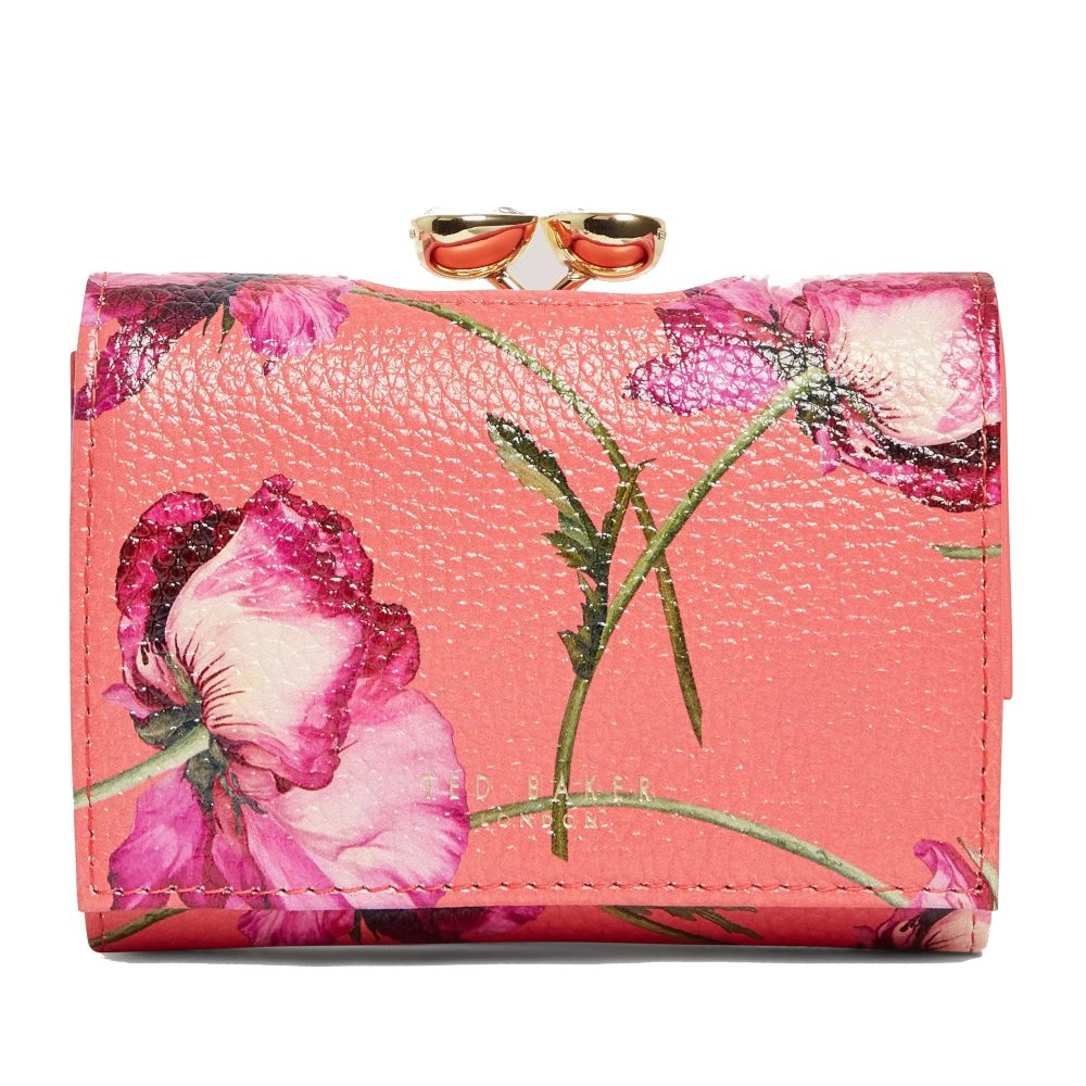 【TED BAKER/テッドベーカー】ボタニカルお花柄 がま口 ミニ 財布《コーラル》