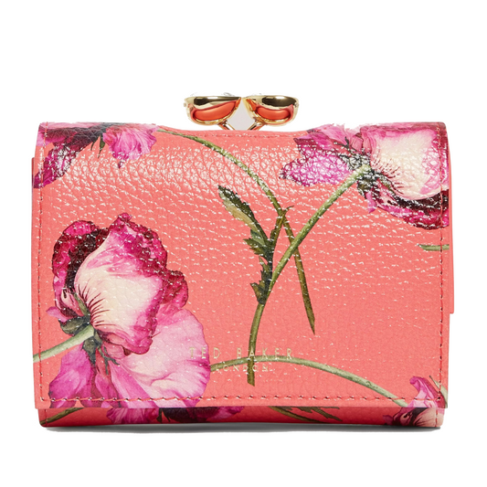 【TED BAKER/テッドベーカー】ボタニカルお花柄 がま口 ミニ 財布《コーラル》