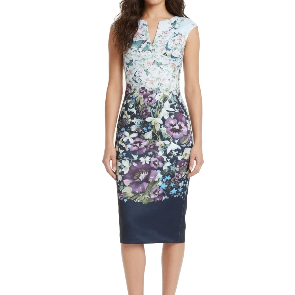 【TED BAKER | テッドベーカー】TIHA ボディコンワンピース 《花柄 ダークブルー》