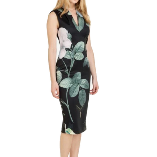 【TED BAKER | テッドベーカー】RAVINA ボディコンワンピース 《ローズ柄 ブラック》