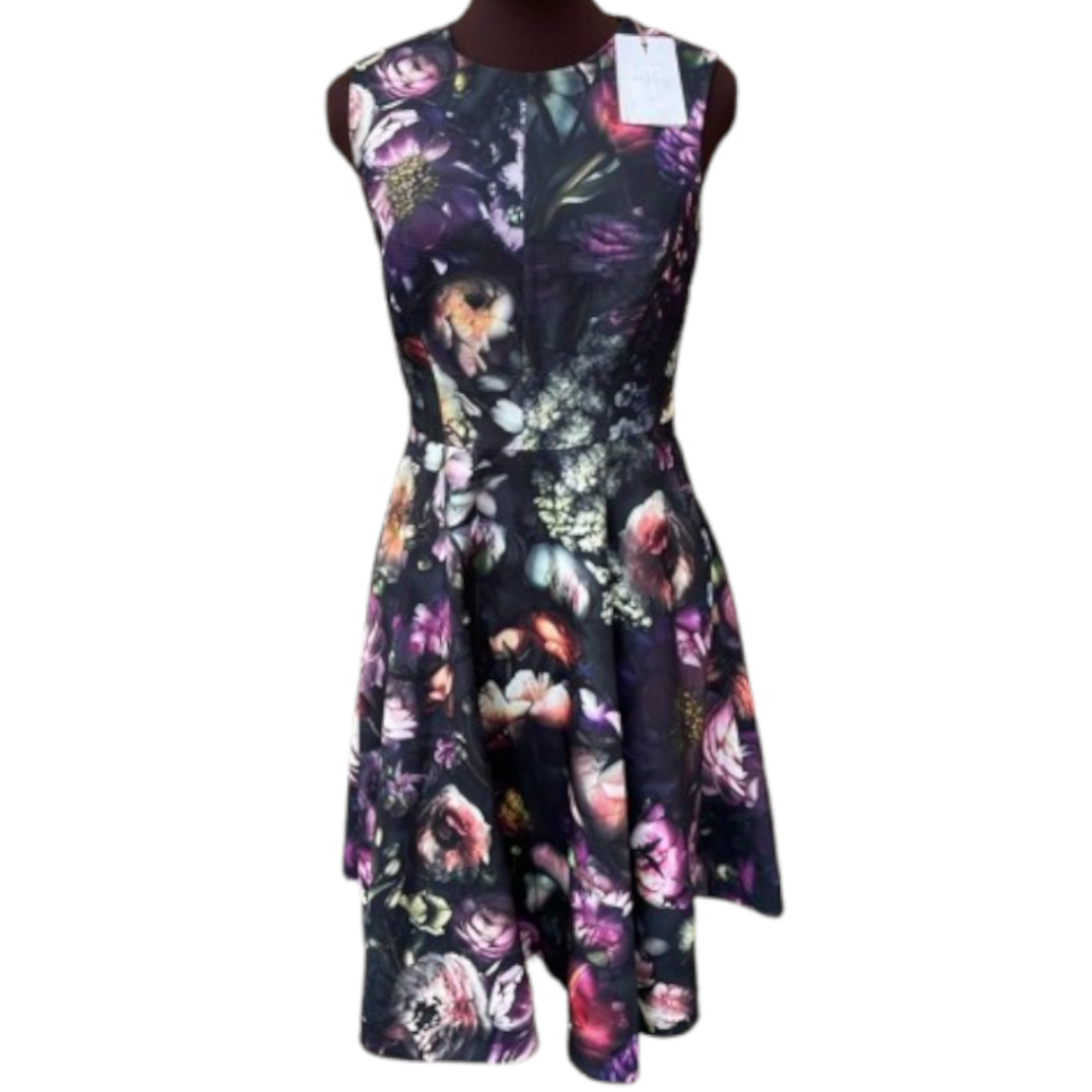 【TED BAKER | テッドベーカー】希少！Inesia お花柄フレア ワンピース《花柄ブラック》【サイズ1 日本サイズ9】