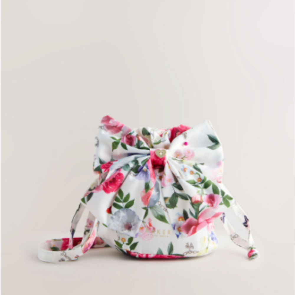 【Baker by Ted Baker】大人もOK！フローラルサテンポーチバッグ《花柄ホワイト》