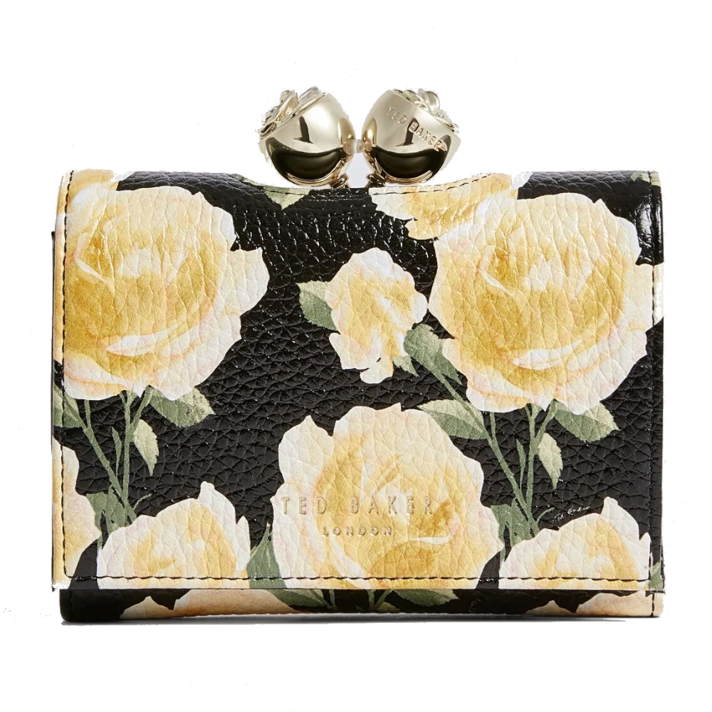 【TED BAKER/テッドベーカー】ALBO  ローズプリント がま口 三つ折りミニ財布《ブラック》