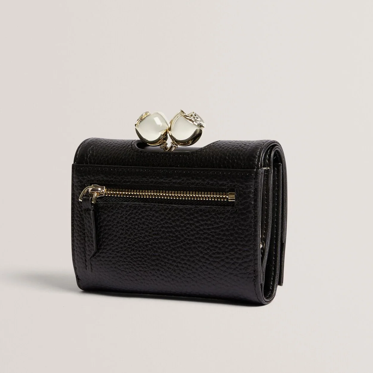 【TED BAKER | テッドベーカー】ROOSA  ローズがま口 三つ折りミニ財布《ブラック×ゴールド》