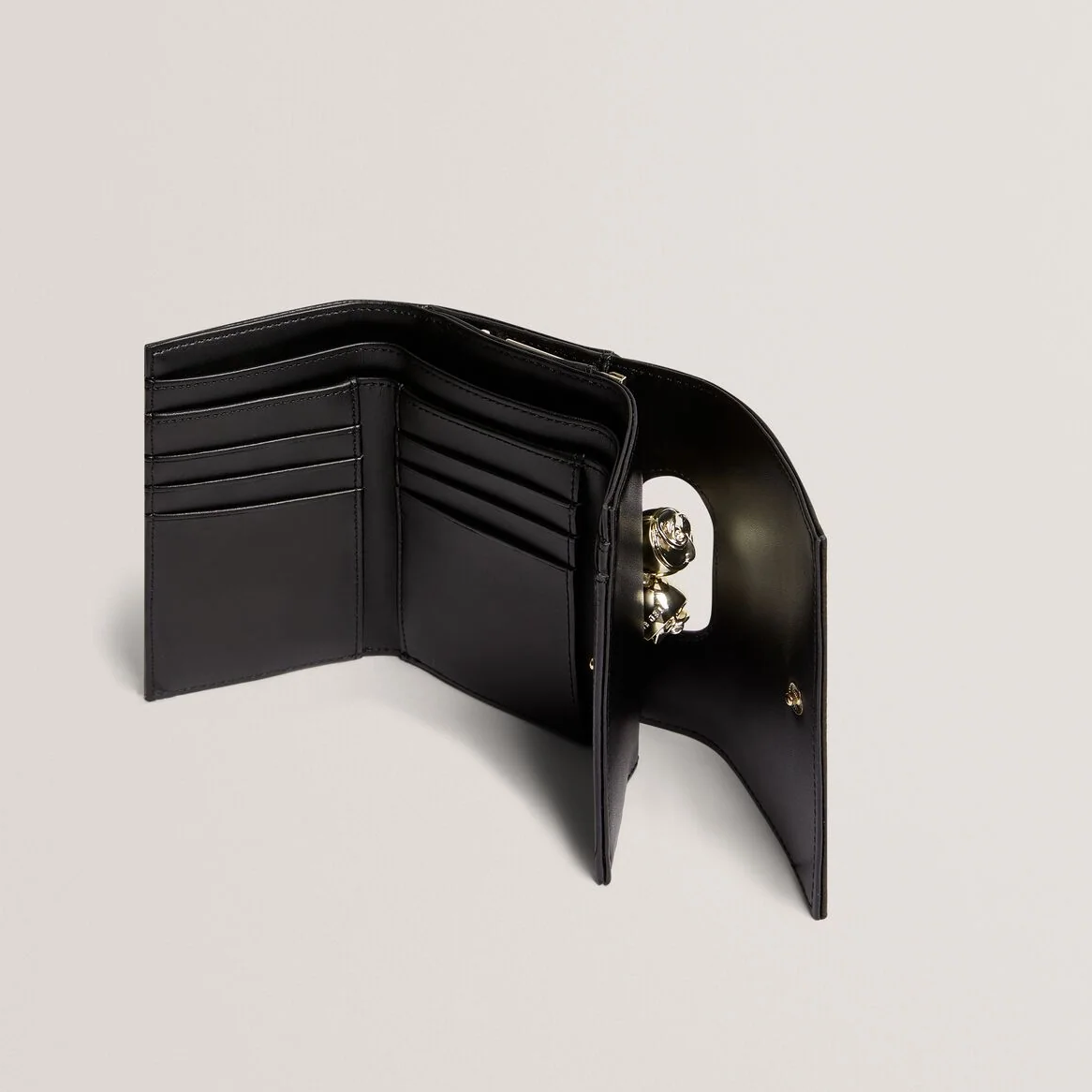 【TED BAKER | テッドベーカー】ROOSA  ローズがま口 三つ折りミニ財布《ブラック×ゴールド》