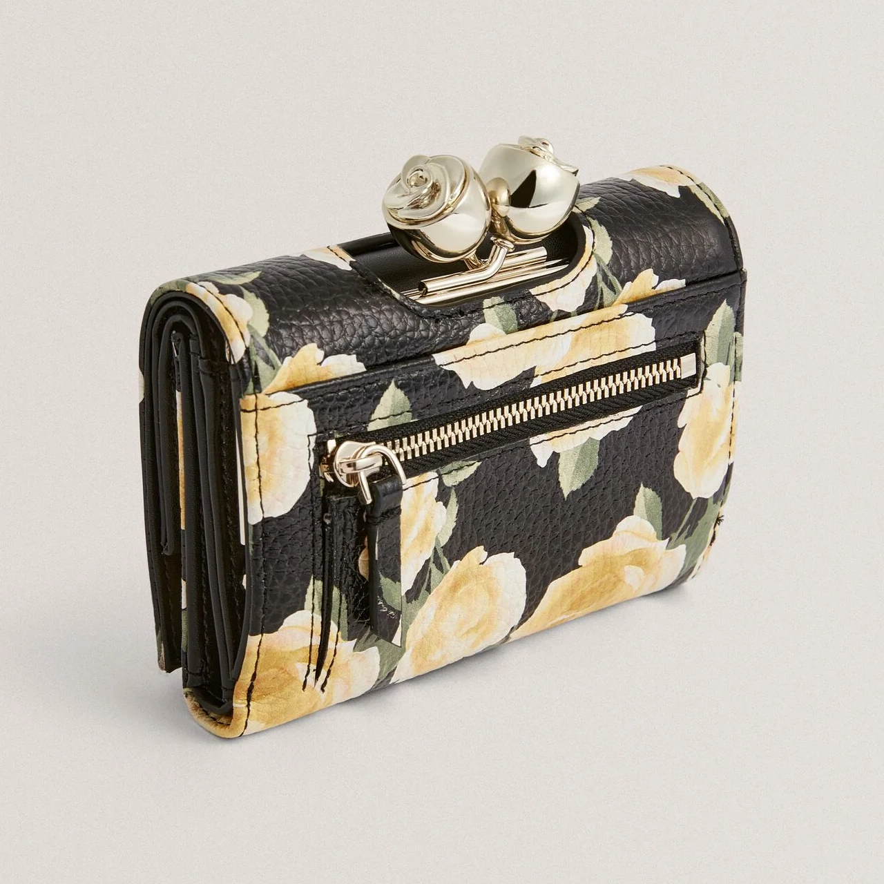 【TED BAKER/テッドベーカー】ALBO  ローズプリント がま口 三つ折りミニ財布《ブラック》