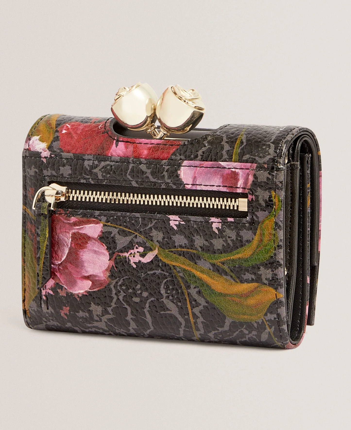 【TED BAKER/テッドベーカー】TULNA  ローズがま口 三つ折りミニ財布《ブラック》