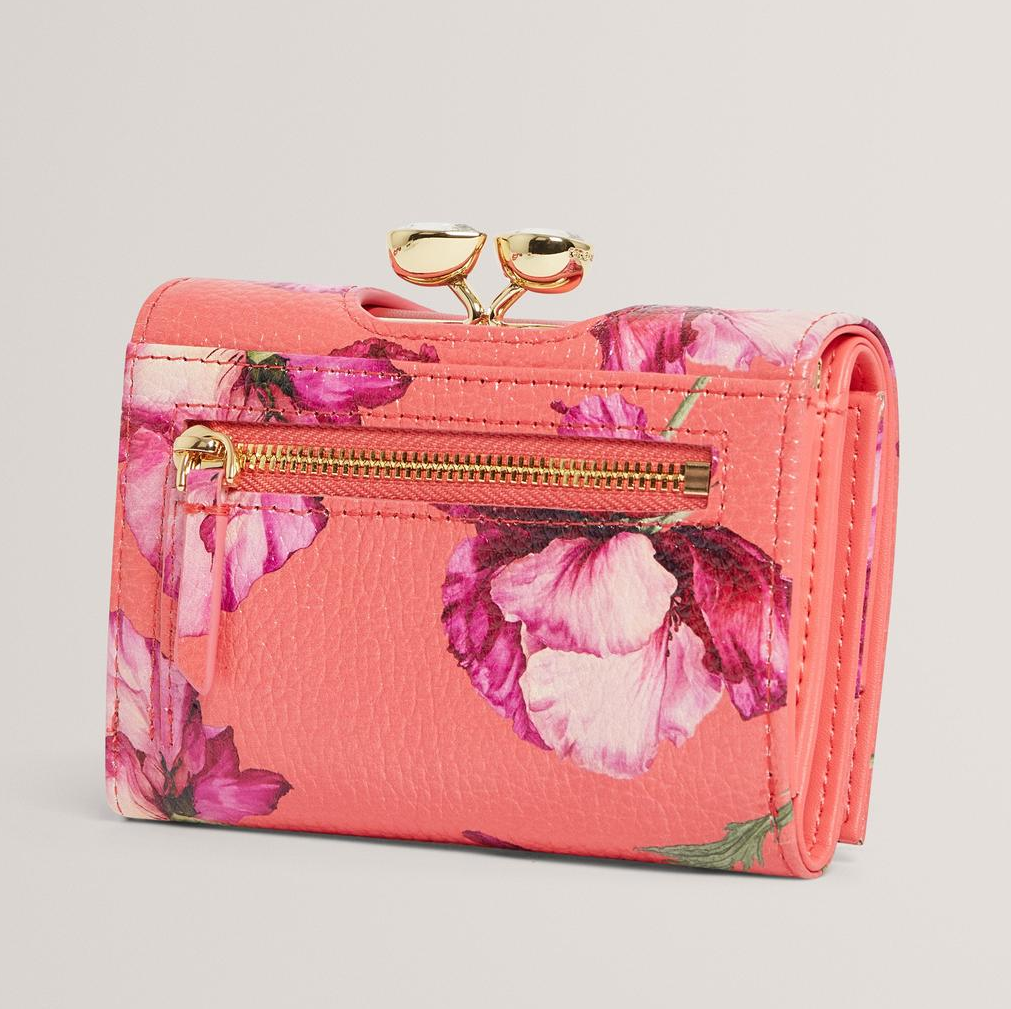 【TED BAKER/テッドベーカー】ボタニカルお花柄 がま口 ミニ 財布《コーラル》