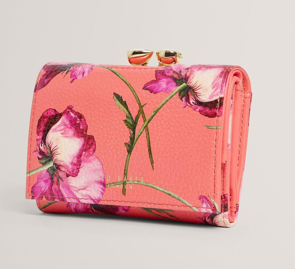 【TED BAKER/テッドベーカー】ボタニカルお花柄 がま口 ミニ 財布《コーラル》