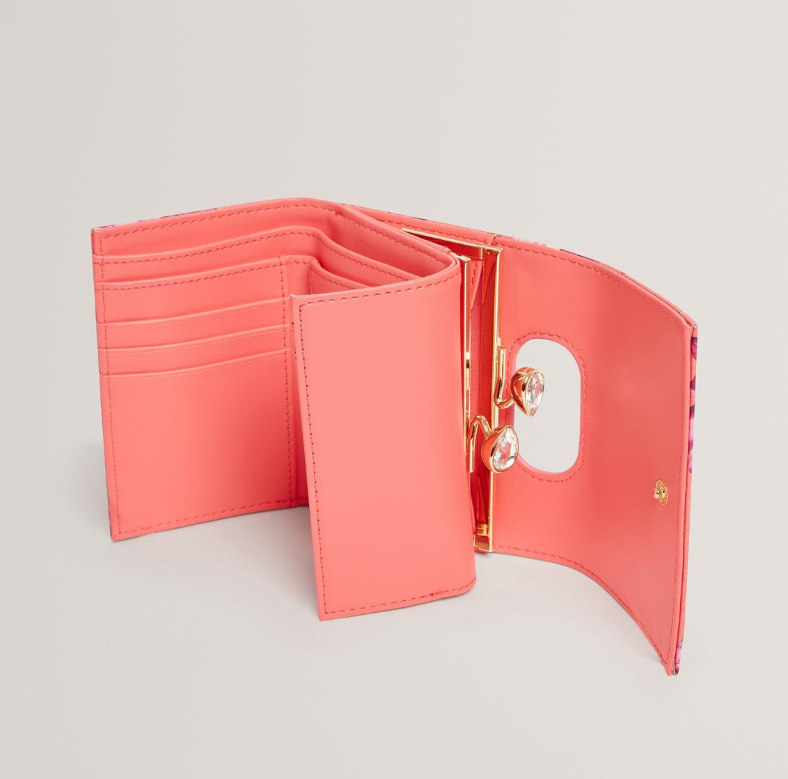 【TED BAKER/テッドベーカー】ボタニカルお花柄 がま口 ミニ 財布《コーラル》