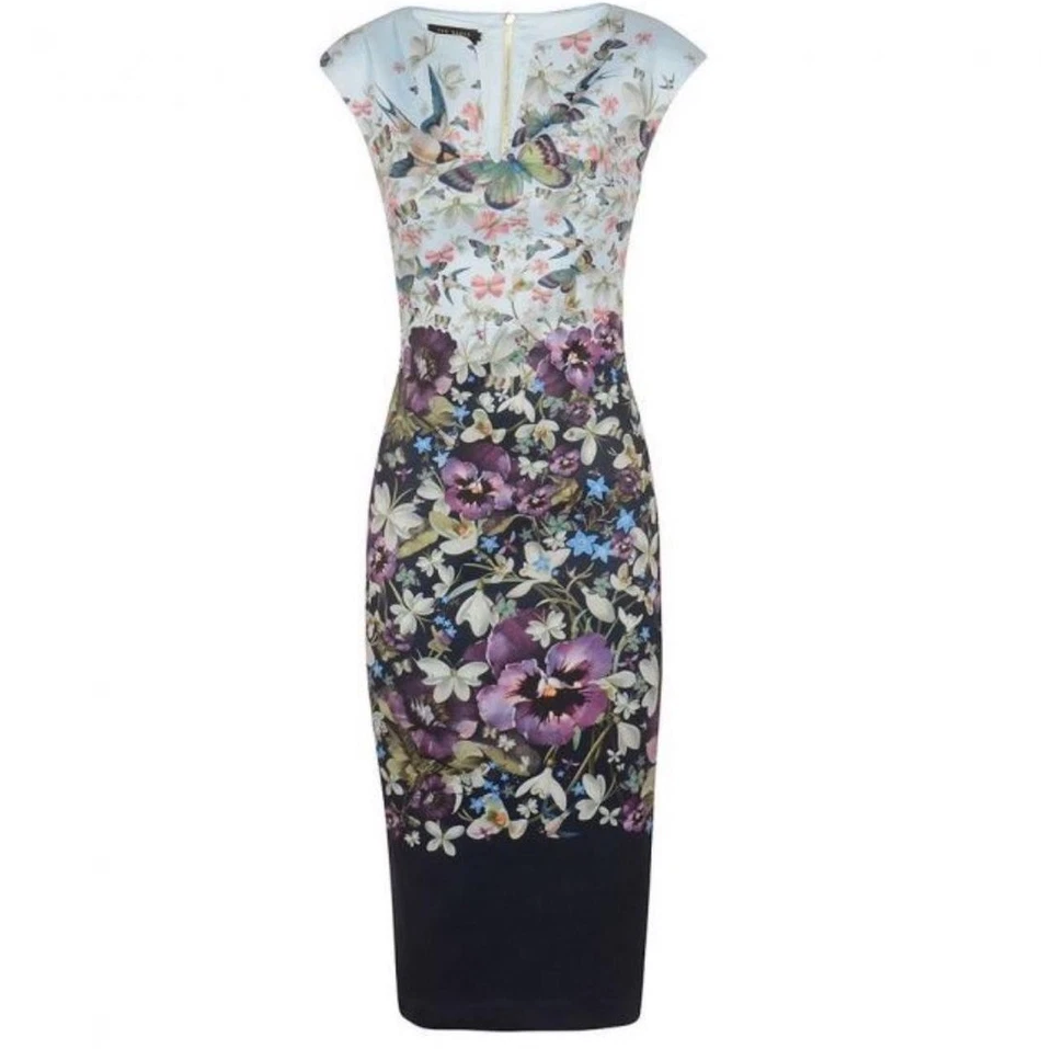 【TED BAKER | テッドベーカー】TIHA ボディコンワンピース 《花柄 ダークブルー》