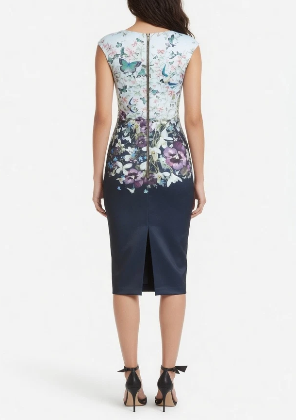 【TED BAKER | テッドベーカー】TIHA ボディコンワンピース 《花柄 ダークブルー》