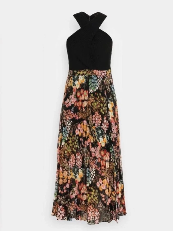 【TED BAKER | テッドベーカー】Aquila ニット ボディ プリーツ ワンピース《ブラック》【サイズ2 日本サイズ11】