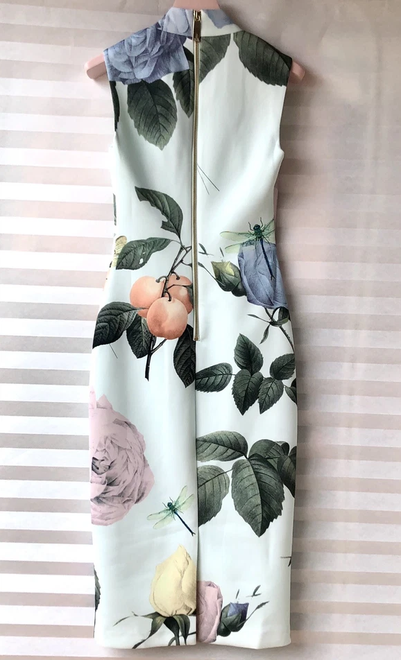 【TED BAKER | テッドベーカー】RAVINA ボディコンワンピース 《ローズ柄 ミント》【サイズ0 日本サイズ7】