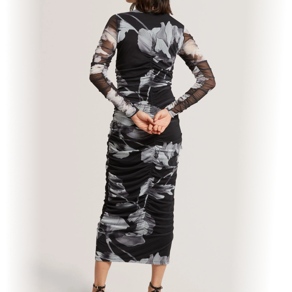 【TED BAKER | テッドベーカー】素敵！ARIETTY シャーリングメッシュ ボディコンワンピース《ブラック》