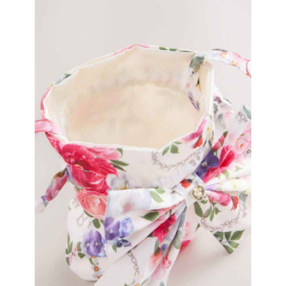 【Baker by Ted Baker】大人もOK！フローラルサテンポーチバッグ《花柄ホワイト》