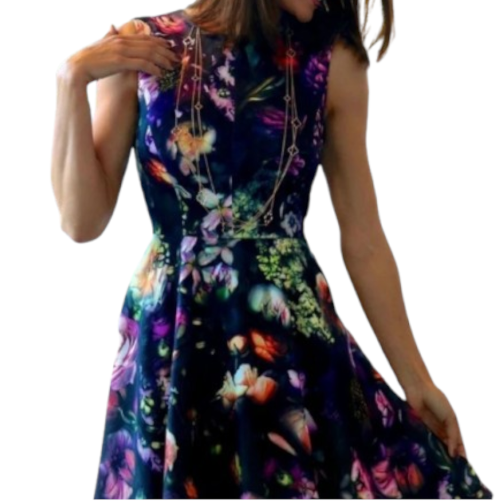 【TED BAKER | テッドベーカー】希少！Inesia お花柄フレア ワンピース《花柄ブラック》【サイズ1 日本サイズ9】