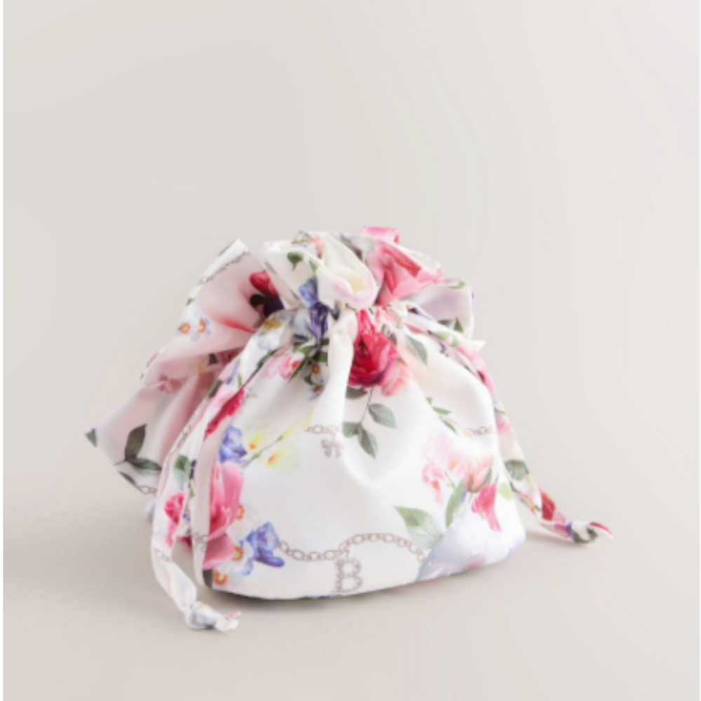 【Baker by Ted Baker】大人もOK！フローラルサテンポーチバッグ《花柄ホワイト》