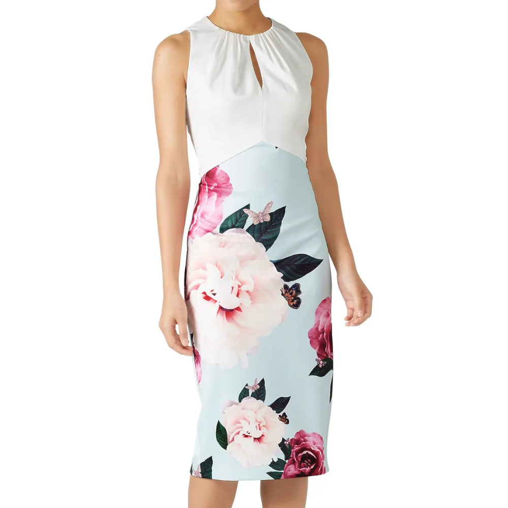 【TED BAKER | テッドベーカー】希少！Anille ボディコン ミディワンピース《ホワイト×水色》【サイズ0 日本サイズ7】 (コピー)
