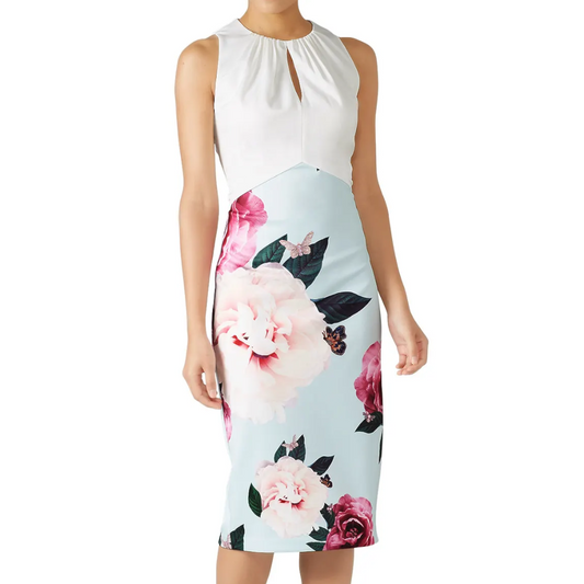 【TED BAKER | テッドベーカー】希少！Anille ボディコン ミディワンピース《ホワイト×水色》【サイズ0 日本サイズ7】 (コピー)