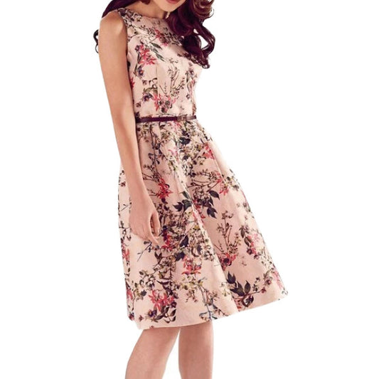 【TED BAKER | テッドベーカー】希少！CLARBEL ジャガードワンピース サイズ1・9号《花柄 ミッドピンク》ベルト付き！