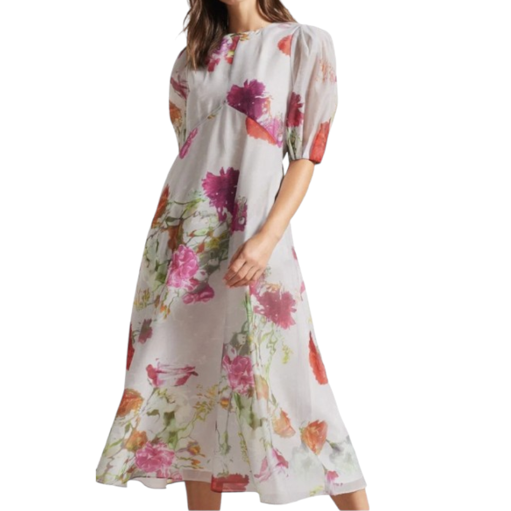 【TED BAKER | テッドベーカー】素敵！Mekayla お花柄 ミディ ワンピース《花柄ホワイト》【サイズ2 日本サイズ11】