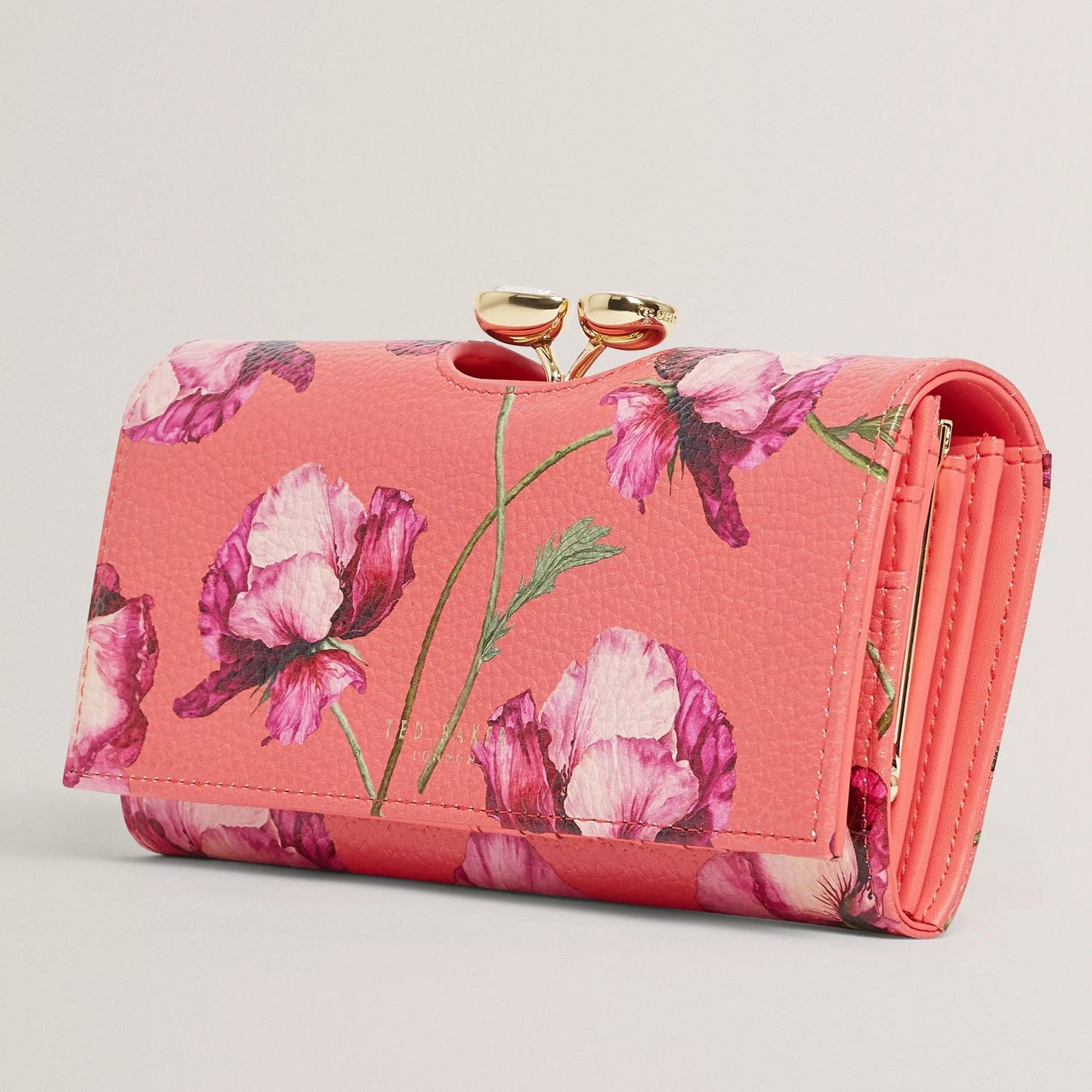 【TED BAKER/テッドベーカー】ボタニカル お花柄 がま口 長財布《コーラル》