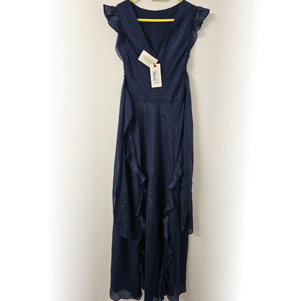 【TED BAKER | テッドベーカー】AURAE ラッフルデザイン ノースリーブ マキシドレス《ネイビー》