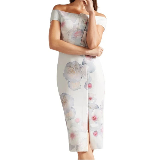 【TED BAKER | テッドベーカー】素敵！Lovez オフショルダー ボディコン ワンピース《ナチュラル》