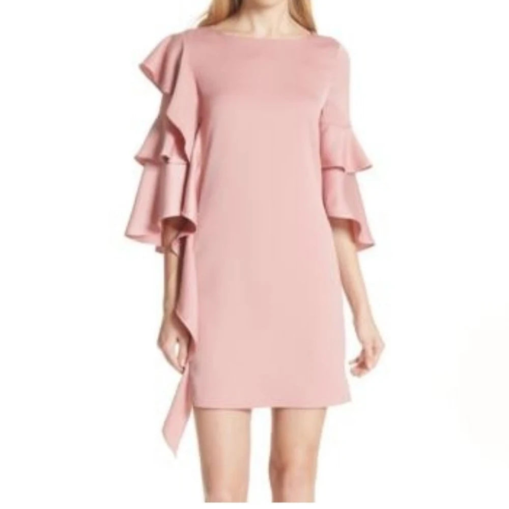【TED BAKER | テッドベーカー】希少！アシンメトリーフリルスリーブ ワンピース《ピンク》