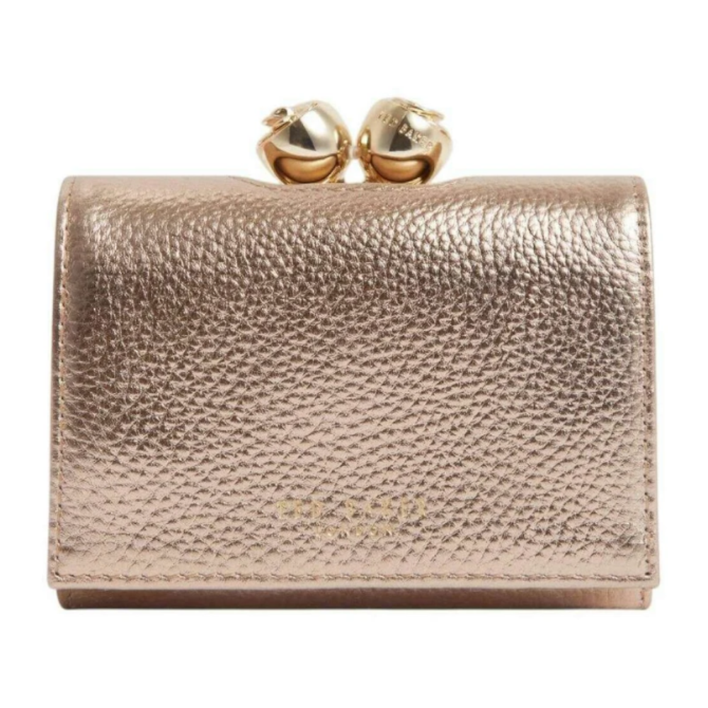 ★手元に在庫あり！【TED BAKER | テッドベーカー】希少！ROOSA お花がま口 ミニ財布 《ゴールド》