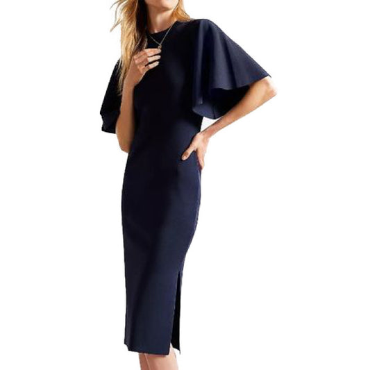 【TED BAKER | テッドベーカー】SALE！Lounia フルートスリーブ ニット ワンピース《ネイビー》