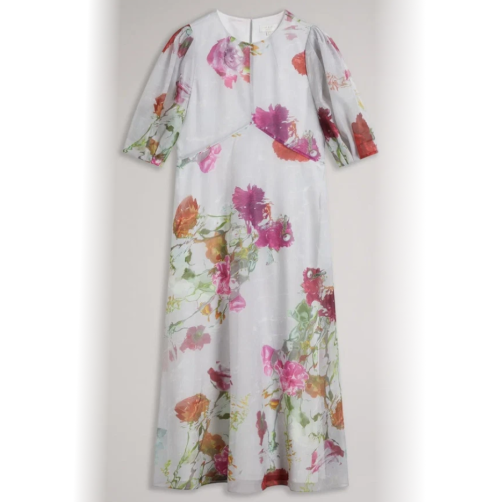 【TED BAKER | テッドベーカー】素敵！Mekayla お花柄 ミディ ワンピース《花柄ホワイト》【サイズ2 日本サイズ11】