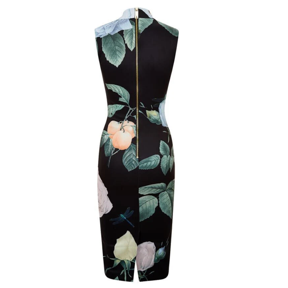 【TED BAKER | テッドベーカー】RAVINA ボディコンワンピース 《ローズ柄 ブラック》