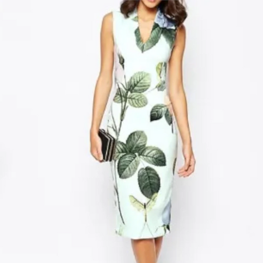 ★手元在庫あり！【TED BAKER | テッドベーカー】RAVINA ボディコンワンピース 《ローズ柄 ミント》【サイズ0 日本サイズ7】