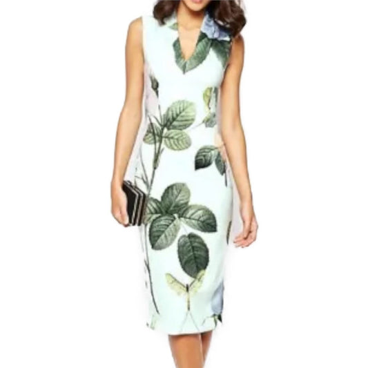 【TED BAKER | テッドベーカー】RAVINA ボディコンワンピース 《ローズ柄 ミント》【サイズ0 日本サイズ7】