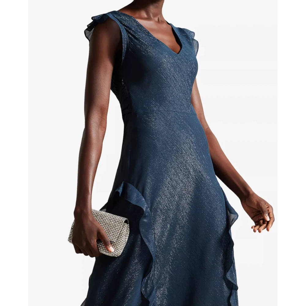 【TED BAKER | テッドベーカー】AURAE ラッフルデザイン ノースリーブ マキシドレス《ネイビー》